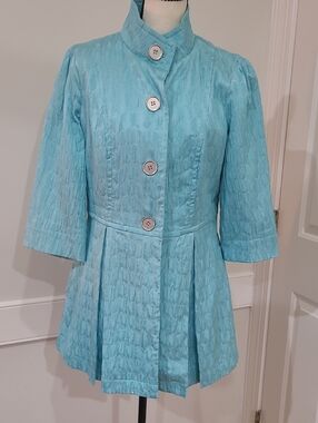 Ethyl Turquoise Textured Button-Front Coat - Size M